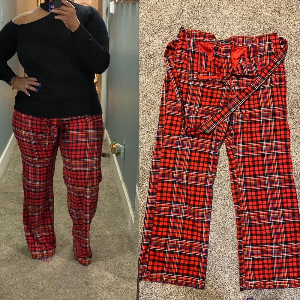Plaid wide leg slacks